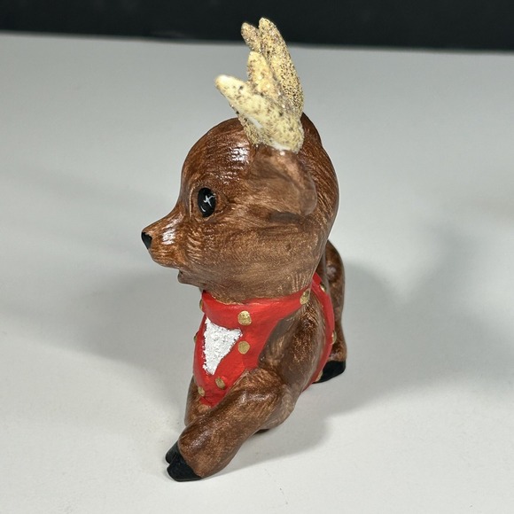 2 VTG KIMPLE CERAMIC MOLD CHRISTMAS REINDEER DEER FIGURINE HAND PAINTED QUILTED - Picture 3 of 14